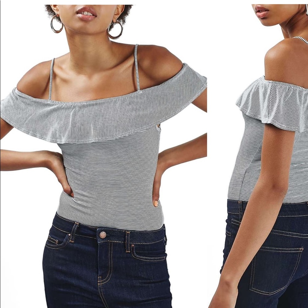 Topshop- Striped off the shoulder bodysuit Sz 4